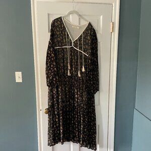 Christy Dawn Black Floral Dress with ties - size XL